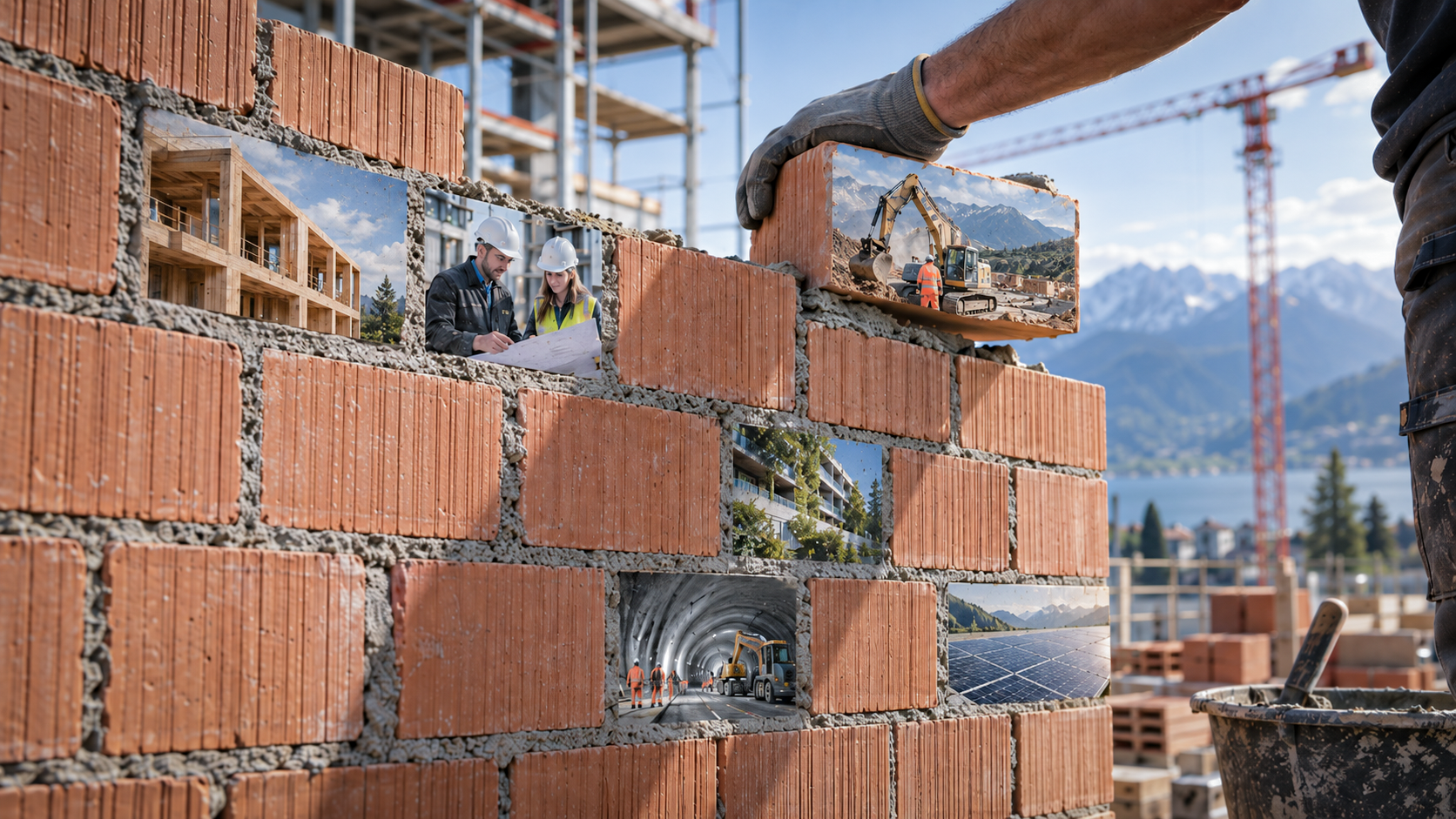 Mur en briques et photos de chantiers R. Emonet SA