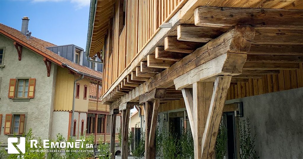Original timber framing and beams preserved at the Ferme en Gremy