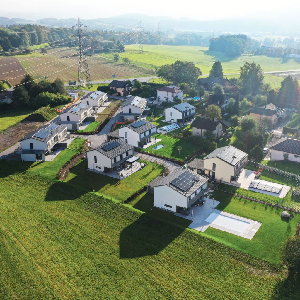 Residential area of detached houses built by R. Emonet SA, aerial view
