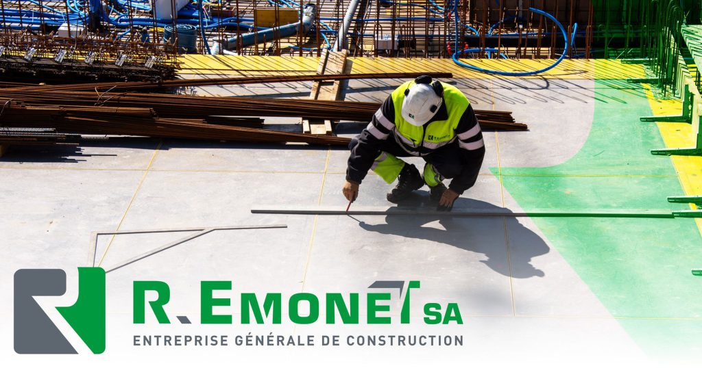 R. Emonet SA employee marking out on a concrete slab