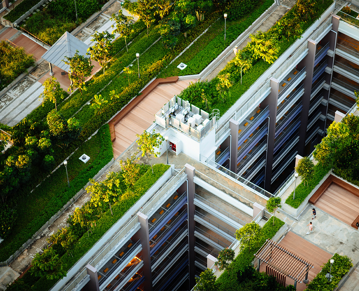 Green roofs and gardens of an apartment building