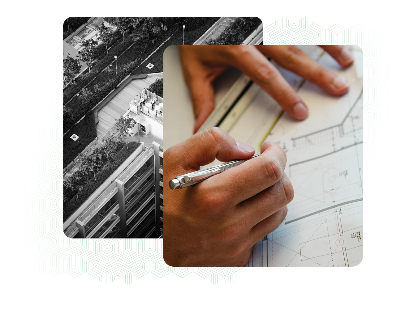 Green roof and architect's plan, environmentally friendly construction