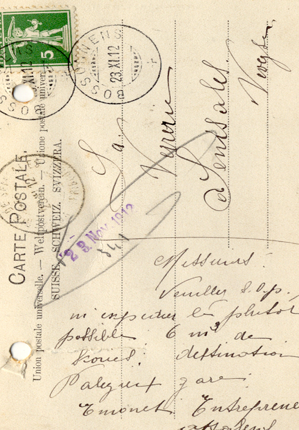 Carte postale ancienne écrite à la main, archives R. Emonet